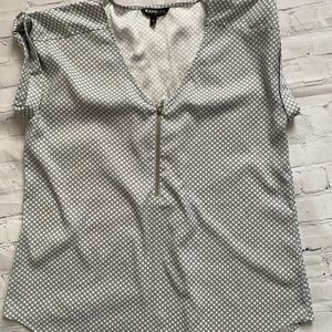 Express Grey polka dot zippered blouse with cuffed shoulders size large